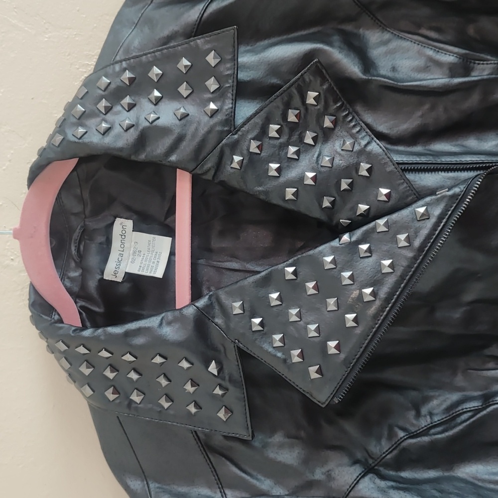 Jessica London Black Studded Leather Jacket Woman's Size 24 - Picture 2 of 9